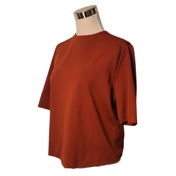 Versona Button Back Rust Orange Short Sleeve Shirt Size M - Picture 1 of 6